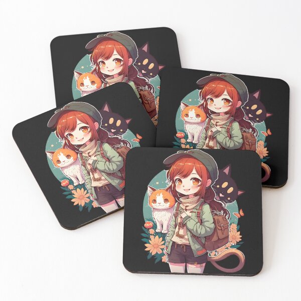 Item preview, Cute Girl & Cats Kawaii Anime Orange and Black Cat Lovers designed and sold by SecretDicer.