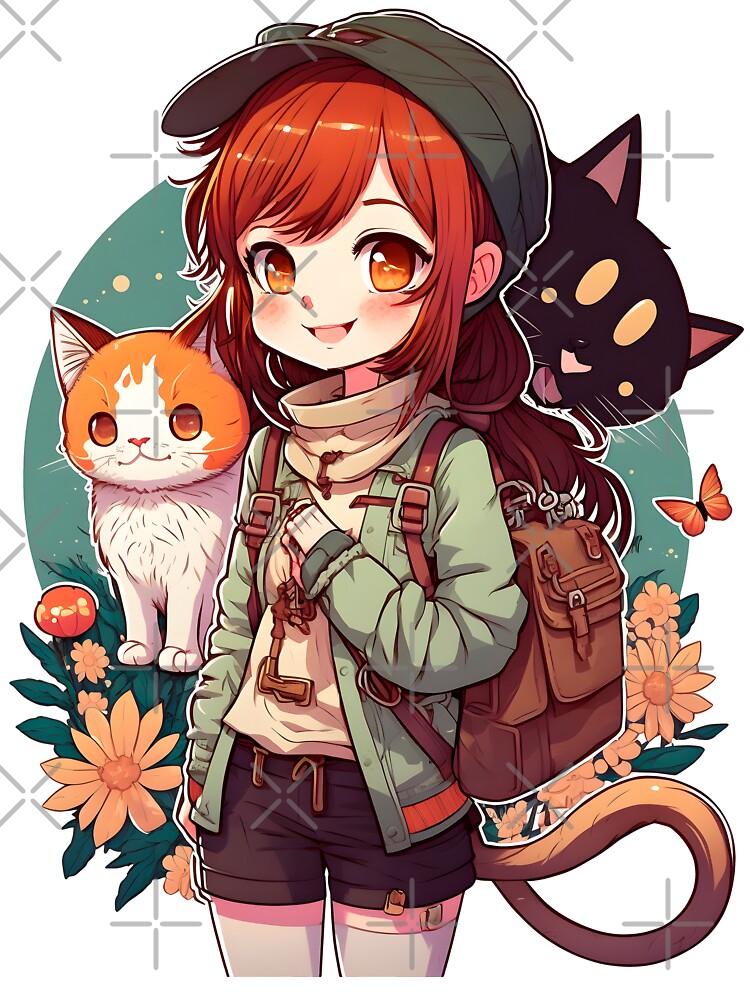 Cute Girl Cats Kawaii Anime Orange and Black Cat Lovers Kids T-Shirt