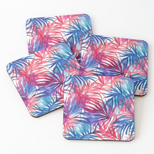 Item preview, Tropical leaves blue-red watercolor pattern designed and sold by DaisyMarroquin.