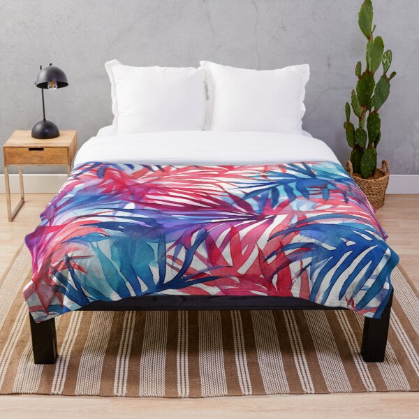 Item preview, Tropical leaves blue-red watercolor pattern designed and sold by DaisyMarroquin.