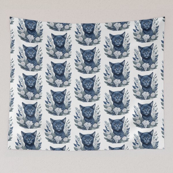 Item preview, Cute Russian Blue with Flowers designed and sold by Clipartopia.