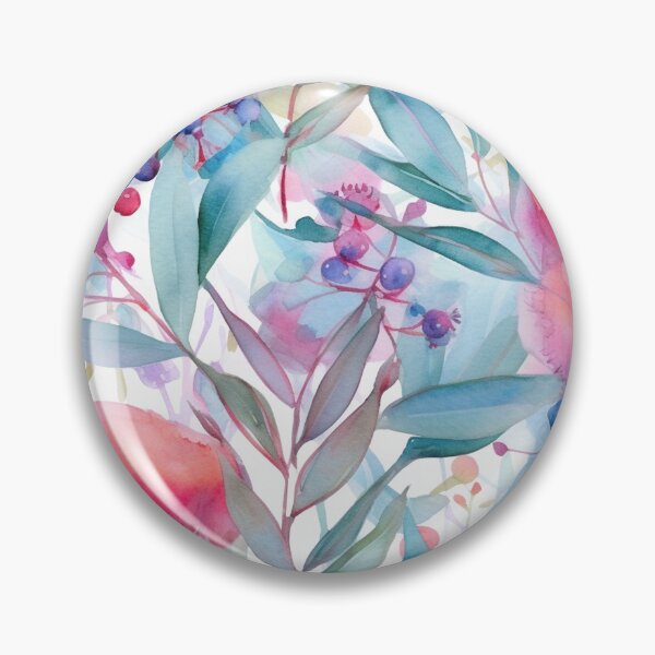 Item preview, Colorful pink turquoise eucalyptus leaves and flowers watercolor pattern designed and sold by DaisyMarroquin.