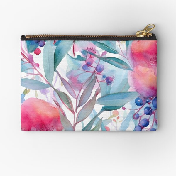 Item preview, Colorful pink turquoise eucalyptus leaves and flowers watercolor pattern designed and sold by DaisyMarroquin.