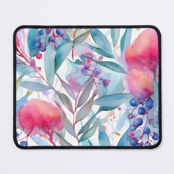 Item preview, Colorful pink turquoise eucalyptus leaves and flowers watercolor pattern designed and sold by DaisyMarroquin.