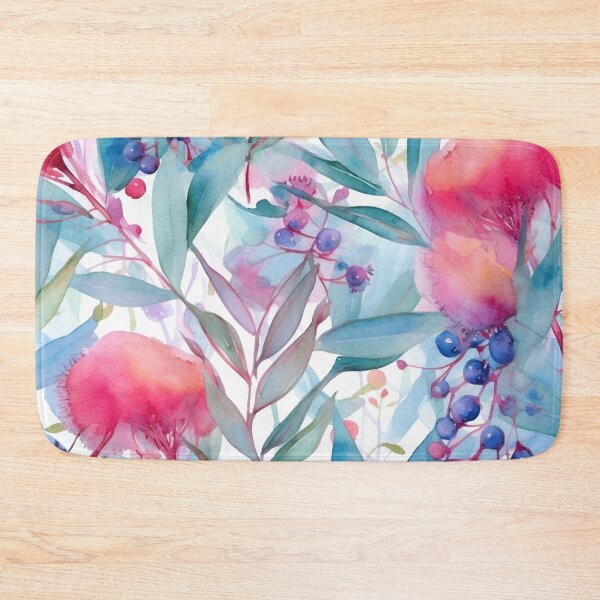 Item preview, Colorful pink turquoise eucalyptus leaves and flowers watercolor pattern designed and sold by DaisyMarroquin.
