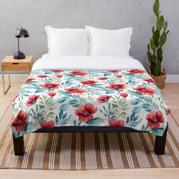 Aperçu de l'œuvre Fleurs d'été aquarelle rouge | Joli motif floral créée et vendue par BoredF.