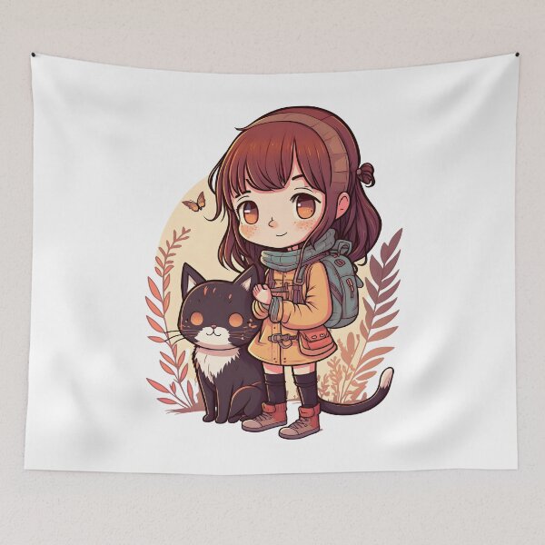 Item preview, Cute Girl & Cat Kawaii Anime Black Cat Lovers designed and sold by SecretDicer.