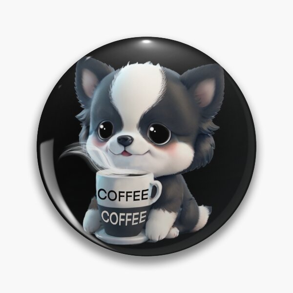 Item preview, Cute black white Dog drinking coffee, coffee lover, dog lover, Australian boarder collie, Siberian husked, Alaskan malamute  designed and sold by hollycooper.