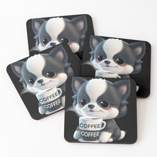 Item preview, Cute black white Dog drinking coffee, coffee lover, dog lover, Australian boarder collie, Siberian husked, Alaskan malamute  designed and sold by hollycooper.