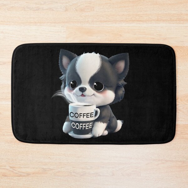 Item preview, Cute black white Dog drinking coffee, coffee lover, dog lover, Australian boarder collie, Siberian husked, Alaskan malamute  designed and sold by hollycooper.