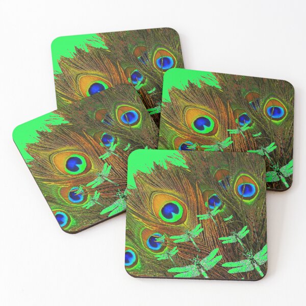 Item preview, EMERALD GREEN DRAGONFLIES PEACOCK FEATHERS ART designed and sold by sharlesart.