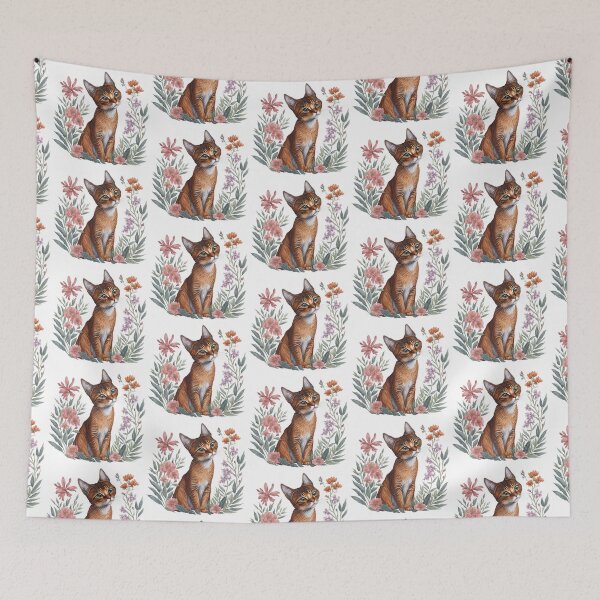 Item preview, Cute Abyssinian with Flowers designed and sold by Clipartopia.