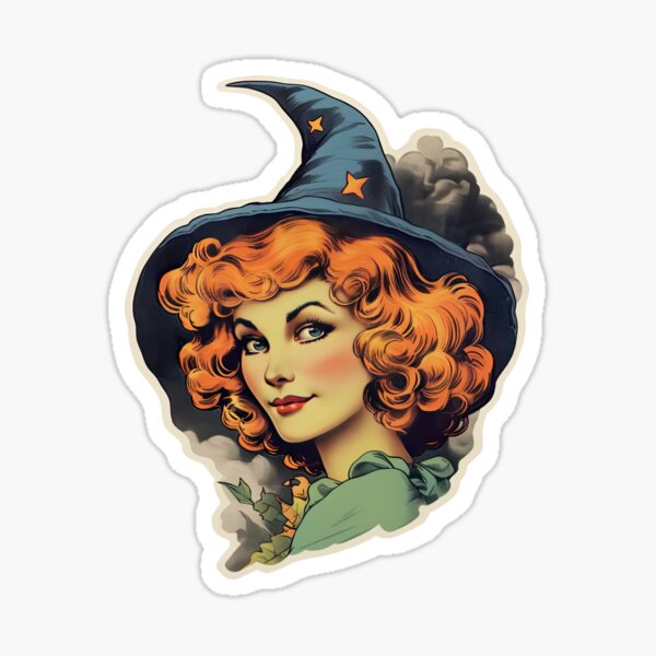 Vintage Halloween Red Haired Beauty Sticker