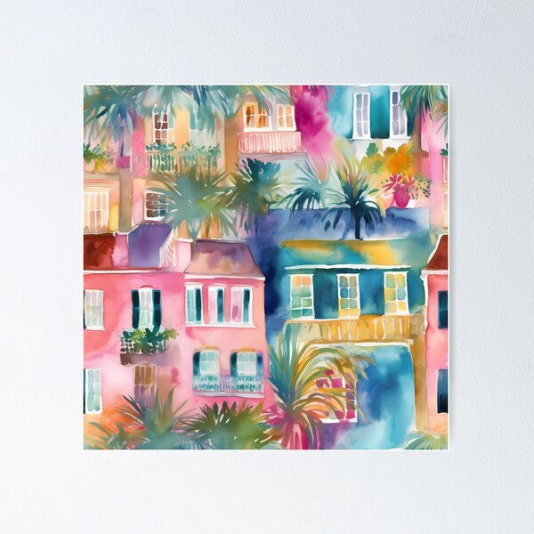 Artikelvorschau, Aquarell Charleston SC Häusermuster entworfen und verkauft von Melissify.