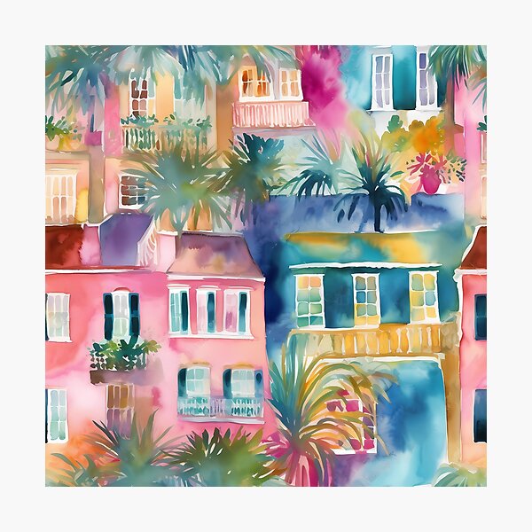Artikelvorschau, Aquarell Charleston SC Häusermuster entworfen und verkauft von Melissify.