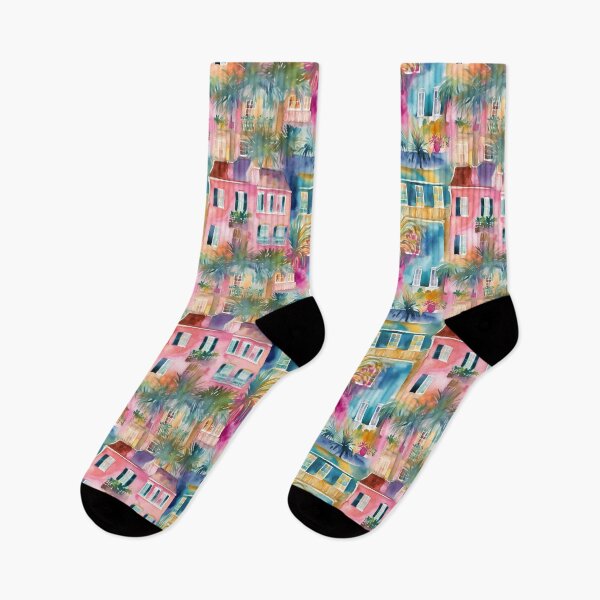 Item preview, Watercolor Charleston SC Houses Pattern designed and sold by Melissify.