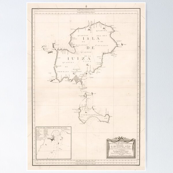 Item preview, Vintage Ibiza Spain Map (1786) designed and sold by BravuraMedia.