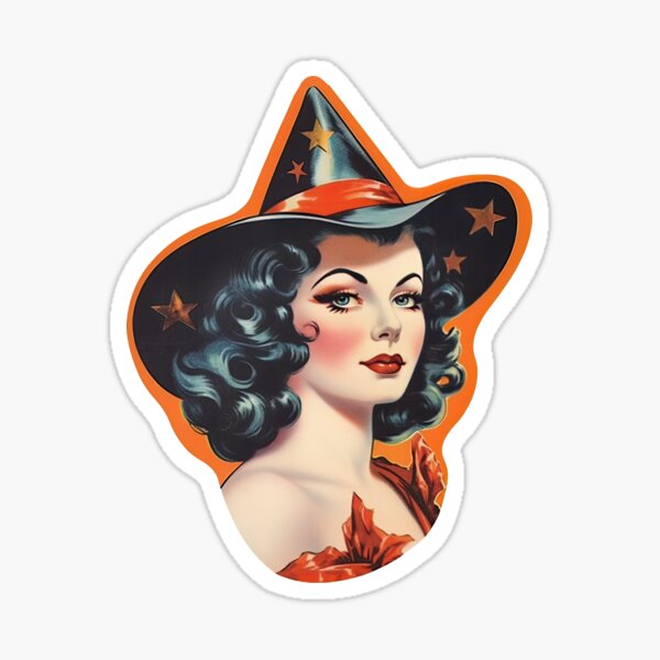 Vintage Halloween Raven Haired Beauty Sticker