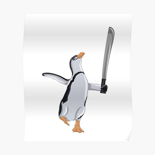 Glücklicher Pinguin mit einem Schwert Poster