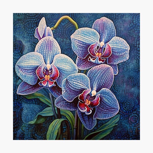Trio of Mosaic Folk Art Orchids Photographic Print