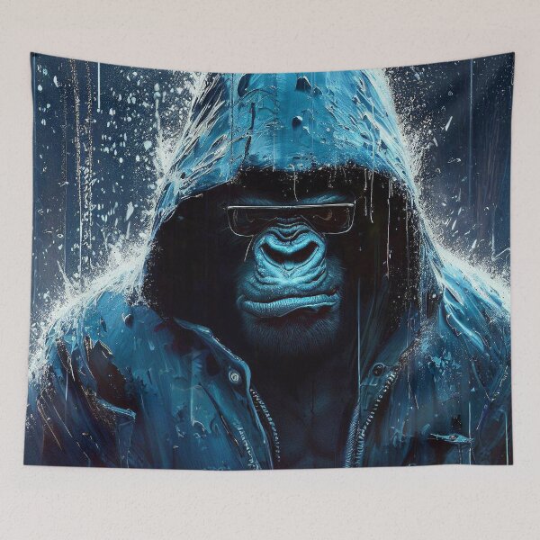 Item preview, Gorilla in glasses and jacket with hood on the rain designed and sold by TomFrontierArt.