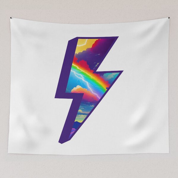 Item preview, Rainbow lightning bolt with clouds designed and sold by CoralCactusArt.