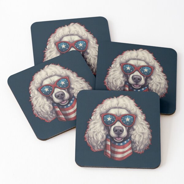 Item preview, White Poddle Dog with SunGlasses Red White Blue Patriotic American Flag 4th of July designed and sold by Lovedogz4life.