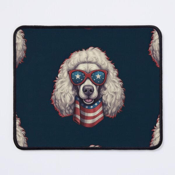 Item preview, White Poddle Dog with SunGlasses Red White Blue Patriotic American Flag 4th of July designed and sold by Lovedogz4life.