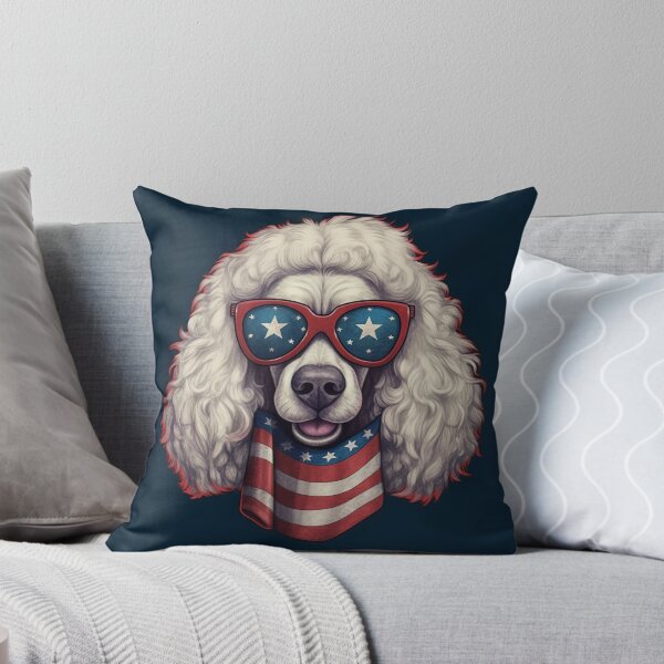 Item preview, White Poddle Dog with SunGlasses Red White Blue Patriotic American Flag 4th of July designed and sold by Lovedogz4life.