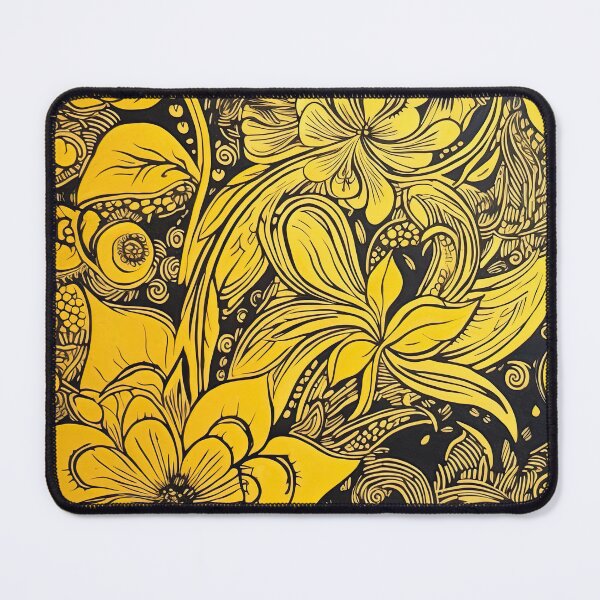 Item preview, Whimsical and Bold Jasmine -- Black and Yellow Psychedelic Woodcut designed and sold by curiouserthings.