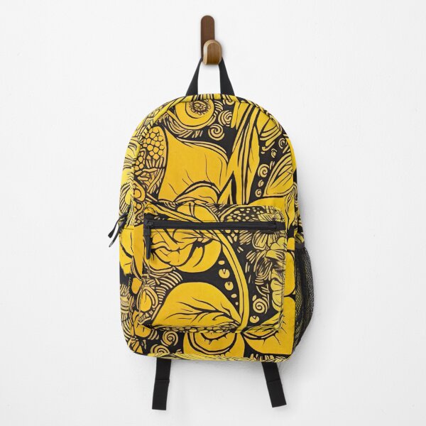 Item preview, Whimsical and Bold Jasmine -- Black and Yellow Psychedelic Woodcut designed and sold by curiouserthings.