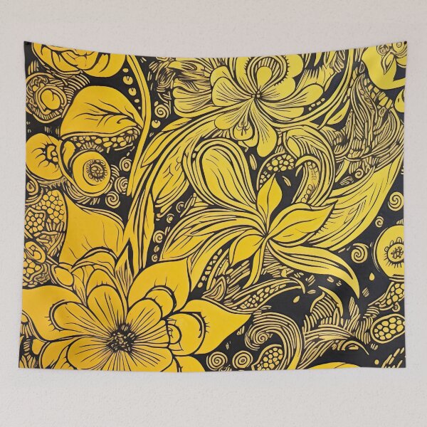 Item preview, Whimsical and Bold Jasmine -- Black and Yellow Psychedelic Woodcut designed and sold by curiouserthings.