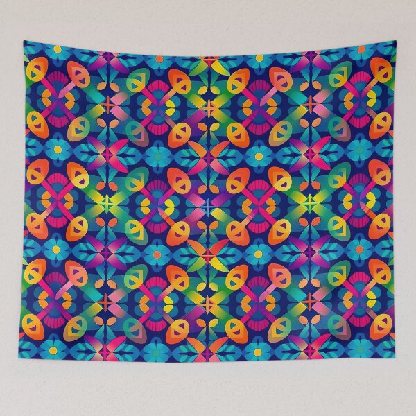 Item preview, Vibrant Geometric Print Art: Colorful Patterns on Dark Blue designed and sold by GiveMeMood.