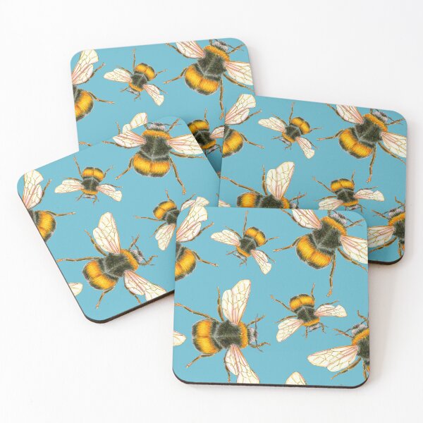 Item preview, Vintage Illustrated Bumblebee tossed pattern on aqua teal Queen Bee designed and sold by Sockstomistic.