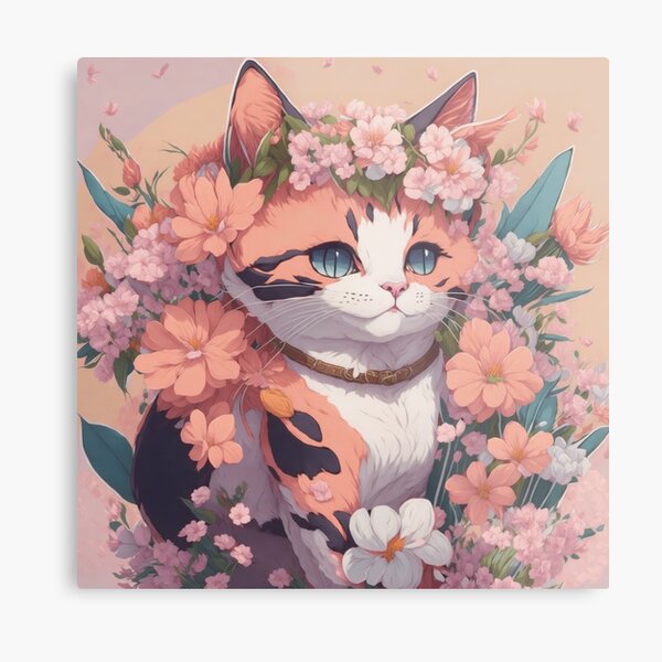 Item preview, Floral Feline Delight: Cute Cat with Flowers designed and sold by Angelle55.