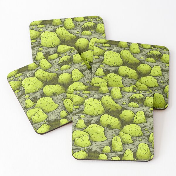 Item preview, Cartoon Green Rocks and Plants Print with Spiky Hair in Natural Watery Grass designed and sold by GiveMeMood.
