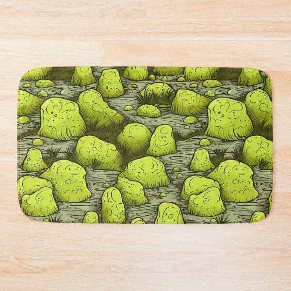 Item preview, Cartoon Green Rocks and Plants Print with Spiky Hair in Natural Watery Grass designed and sold by GiveMeMood.