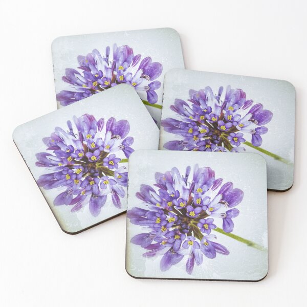 Item preview, A purple puff of blossom  studded with yellow stamens on a green stem, with an antiqued border designed and sold by LindaTheron.