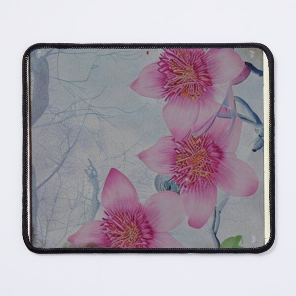 Item preview, A dreamy floral inspired by orchids on a pale blue branch filled background designed and sold by LindaTheron.