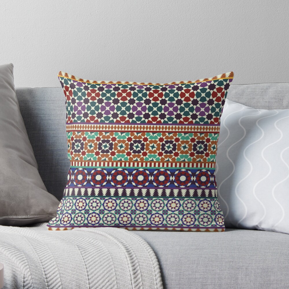 Alhambra Tessellations - red, blue and purple Throw Pillow