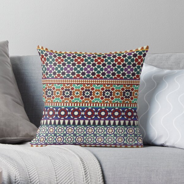 Alhambra Tessellations - red, blue and purple Throw Pillow