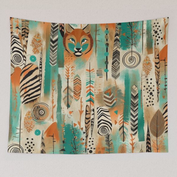 Item preview, Boho turquoise orange animal print watercolor pattern designed and sold by DaisyMarroquin.