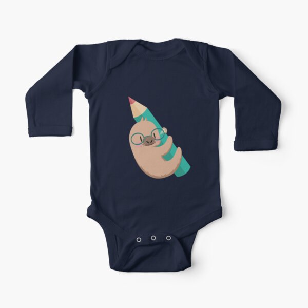 Sloths and pencils Long Sleeve Baby One-Piece