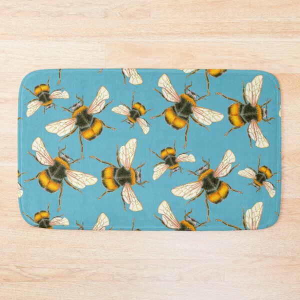 Item preview, Vintage Illustrated Bumblebee tossed pattern on aqua teal Queen Bee designed and sold by Sockstomistic.