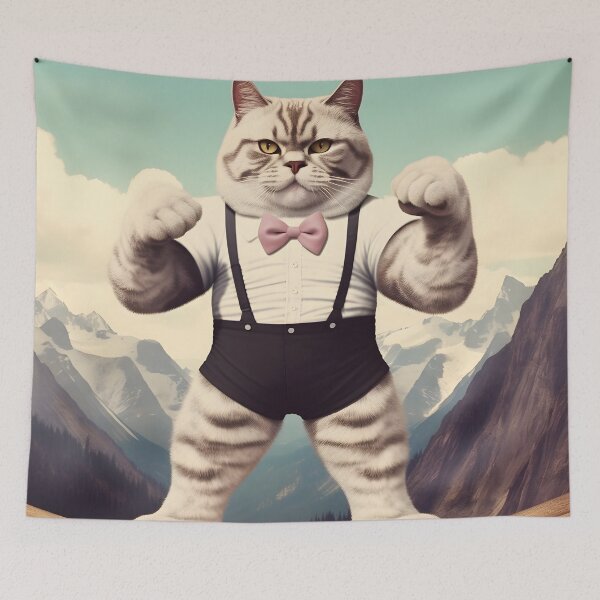 Item preview, Muscle Meow Retro Cat Art designed and sold by KittyStampedeCo.