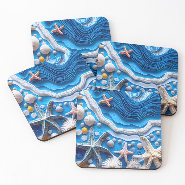 Item preview, Blue nautical art with seashells and starfish.  designed and sold by Inktown.