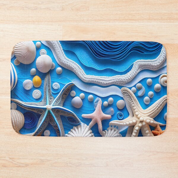 Item preview, Blue nautical art with seashells and starfish.  designed and sold by Inktown.