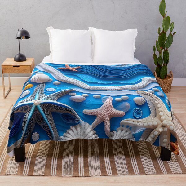 Item preview, Blue nautical art with seashells and starfish.  designed and sold by Inktown.