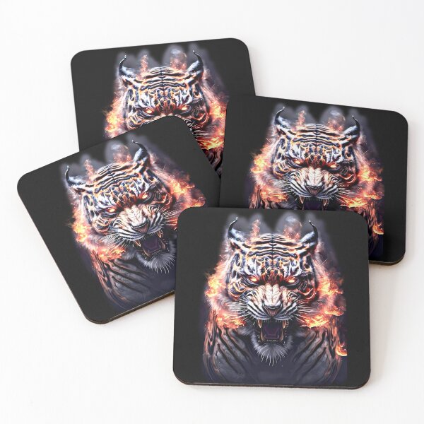 Item preview, "Power and Fire: Raging Tiger with Eyes of Flame and Surrounded by Fire." designed and sold by Jhuvel.