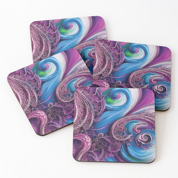 Item preview, Pink and Blue Chameleons-Swirling and Coiling Blue & White Paint Fusion of Chameleons Under Purple Lace designed and sold by Hanlar.